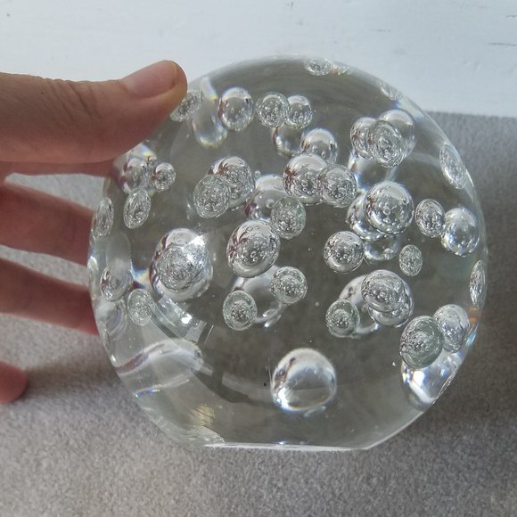 Clear Glass Paperweight Bubbles in Blown Glass Round Orb Desk or Shelf Decor - Picture 5 of 5